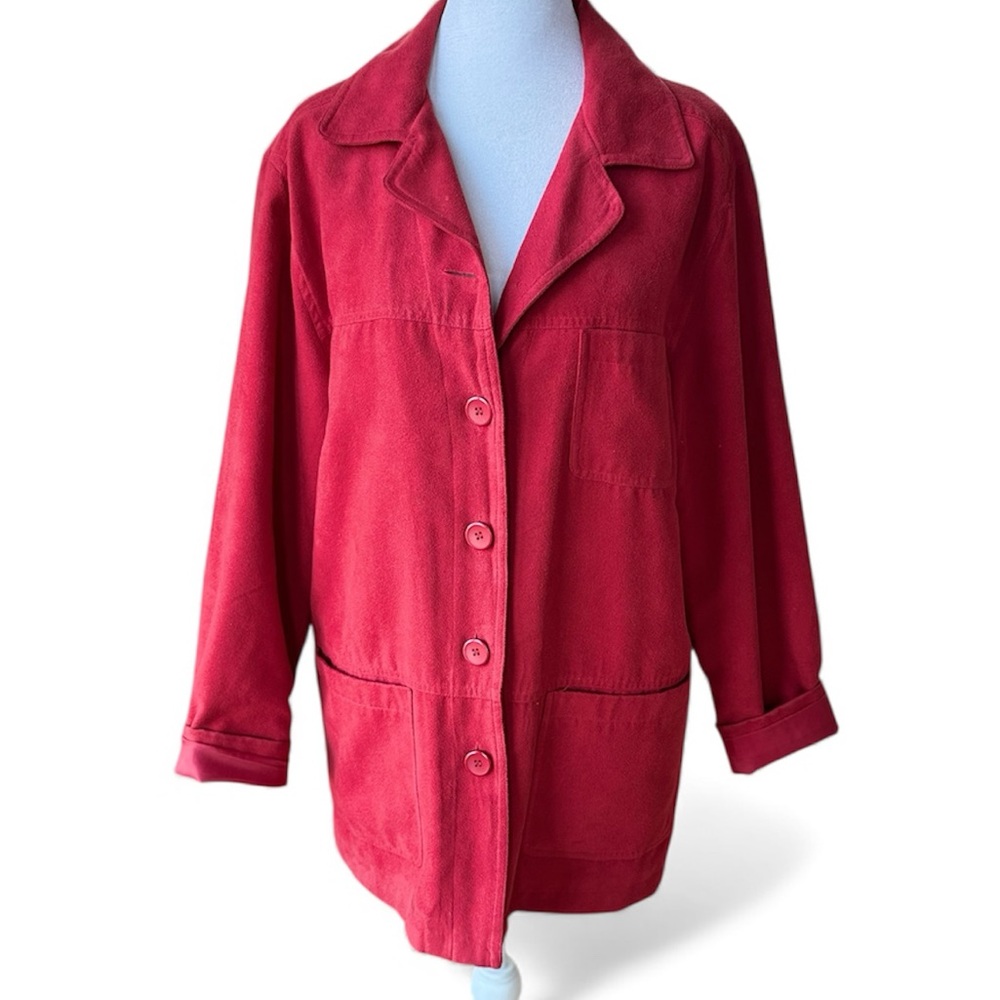 Vintage Coaco Red Faux Suede Chore Coat Utility Jacket Fully Lined Size Small